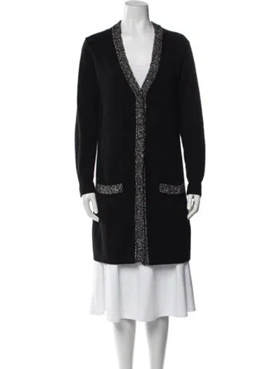 Pre-owned Paule Ka Wool Tweed Pattern Robe In Black