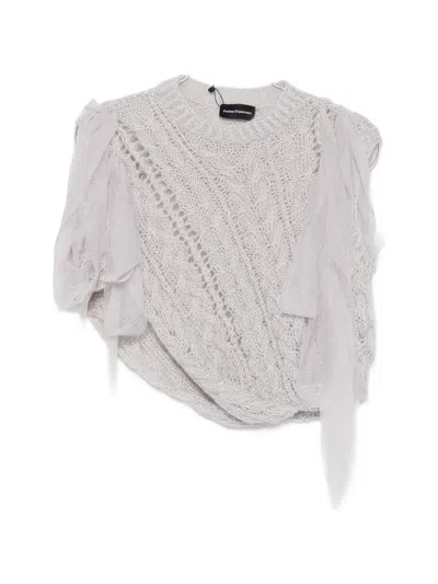 Pauline Dujancourt Cable-knit Tulle-trimmed Top In Gray