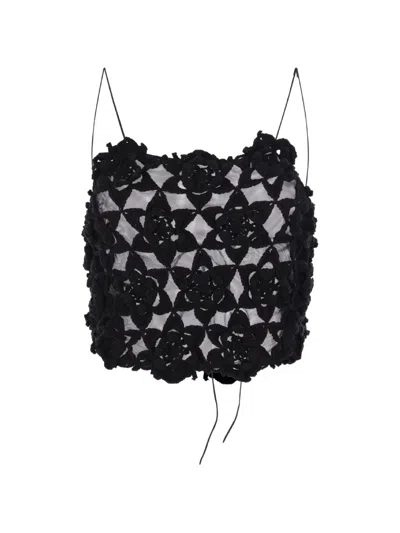 Pauline Dujancourt Crochet-knit Lace-up Top In Black