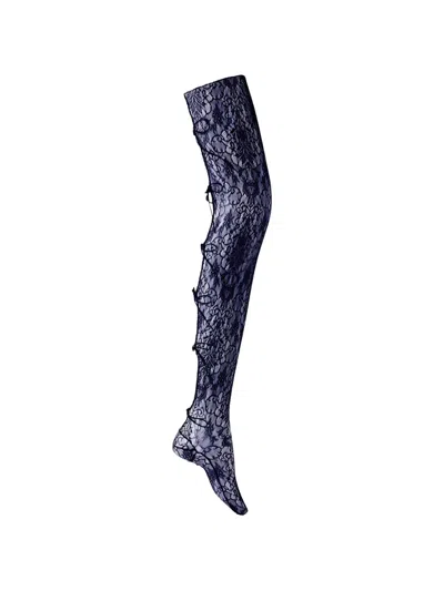 Pauline Dujancourt Floral-lace Tights In Blue