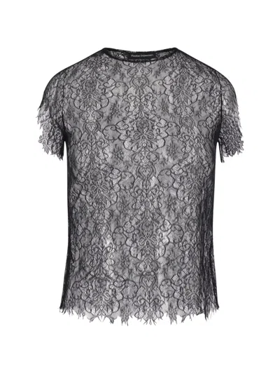 Pauline Dujancourt Lace Short-sleeve Top In Black