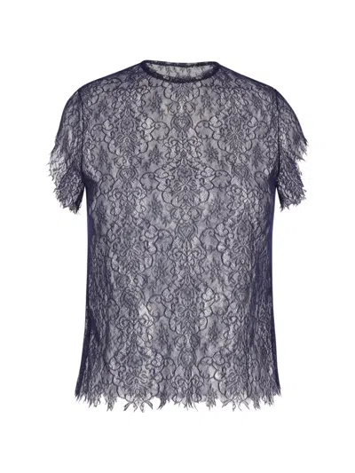 Pauline Dujancourt Lace-embroidered T-shirt In Blue