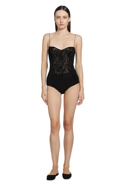 Pauline Dujancourt Liqaa Lace Bodysuit In Black