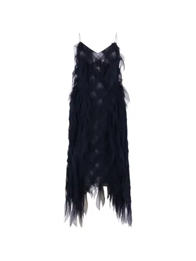 Pauline Dujancourt Mesh-layered Spaghetti-strap Dress In Blue