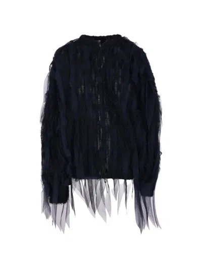Pauline Dujancourt Tulle-panelled Frayed Jacket In Black