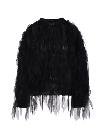 Pauline Dujancourt Tulle-panelled Frayed Jacket In Black