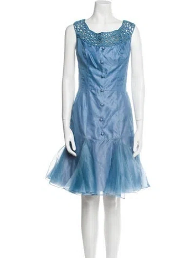 Pre-owned Pauline Trigere Bateau Neckline Mini Dress In Blue