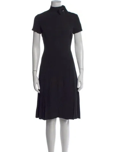 Pre-owned Pauline Trigere Mock Neck Midi Length Dress In Black