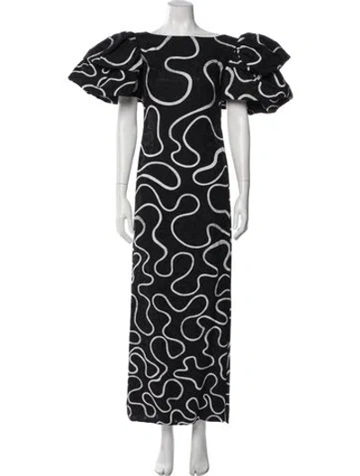 Pre-owned Pauline Trigere Printed Long Dress In Black