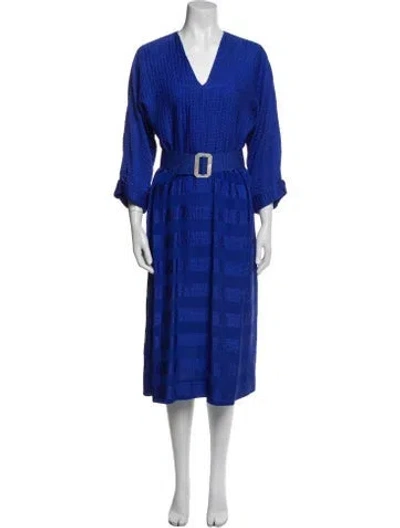 Pre-owned Pauline Trigere Printed Midi Length Dress In Blue