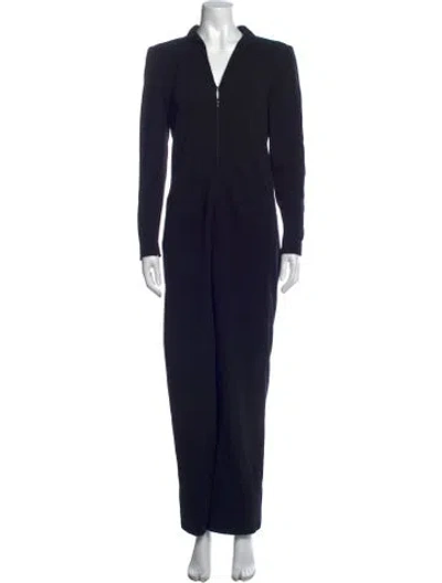 Pre-owned Pauline Trigere V-neck Jumpsuit In Blue