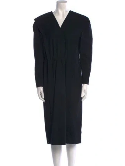 Pre-owned Pauline Trigere V-neck Midi Length Dress In Black