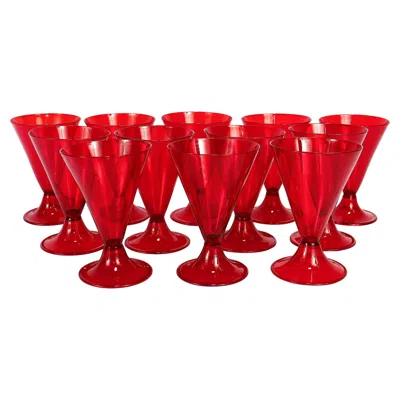 Pre-owned Pauly & Co. Set Of 12 Red Venetian / Murano Glass Salviati Attributed Wine Goblets Or Cups