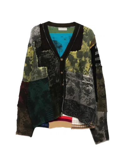 Paura Gwendal Patchwork Buttoned Cardigan In Animal Print