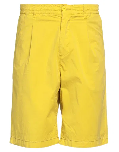 PAURA PAURA MAN SHORTS & BERMUDA SHORTS YELLOW SIZE L COTTON, ELASTANE