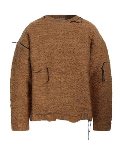 Paura Man Sweater Camel Size L Wool In Brown