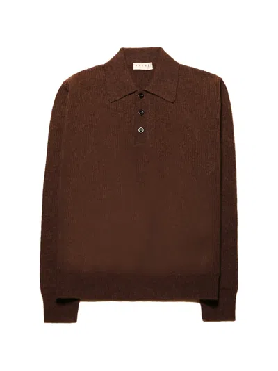 Paura Palermo Knitted Polo Shirt In Brown