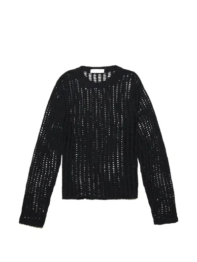 Paura Perforated-design Crew-neck Sweater In Black