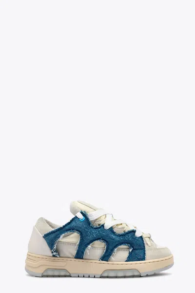 Paura Santha 1 Off White Suede And Blue Denim Low Trainer
