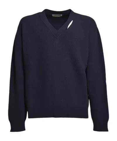 Paura Venezia V-neck Sweater In Blue Wool
