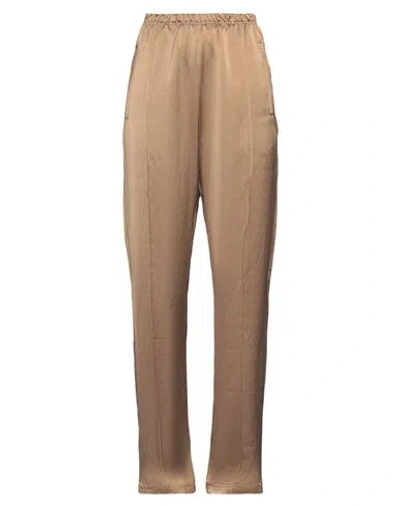 Paura Woman Pants Camel Size M Silk, Linen In Beige