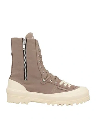 Paura X Superga Man Ankle Boots Light Brown Size 8 Textile Fibers, Leather In Beige
