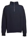 Paura Helsinki Sweater In Blue Wool With Zip