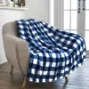 Pavilia Buffalo Check Plaid Plush Fleece Blanket Throw In Navy White