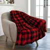 Pavilia Buffalo Check Plaid Plush Fleece Blanket Throw In Red Black