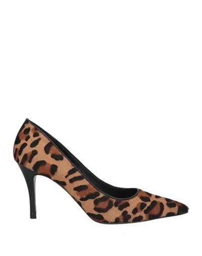 Pavin Woman Pumps Camel Size 10 Leather In Multi