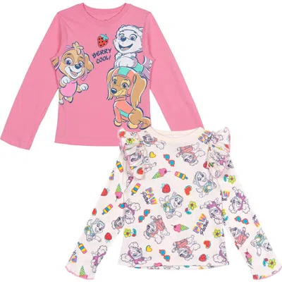 Paw Patrol Kids'  2-pack Long Sleeve Tees In Off White Pink Skye
