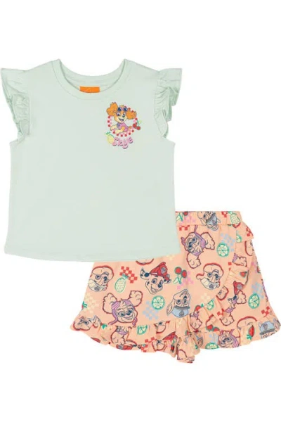 Paw Patrol Kids'  2-piece Tee And Skort Set In Mint Green Peach Skye