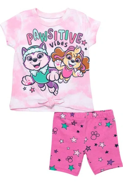 Paw Patrol Kids'  2-piece T-shirt And Bike Shorts Set In Skye Everest Pink