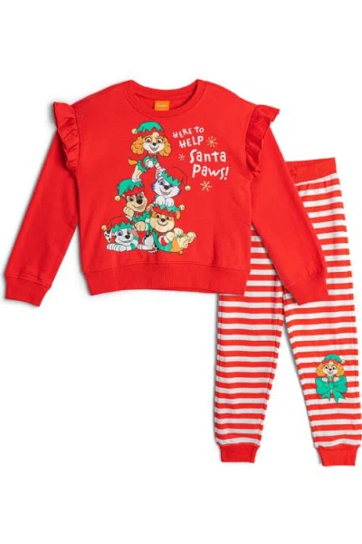 Paw Patrol Kids'  Fleece Sweatshirt And Pants Set In Red And White Stripe