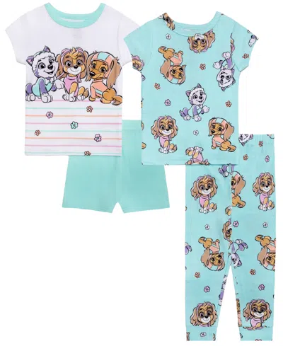 Paw Patrol Babies' Girls' Toddler 2t-4t Graphic Tops, Shorts And Pants, 4-piece Pajama Set In Blue