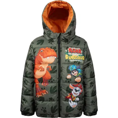 Paw Patrol Kids'  Hooded Puffer Coat In Chase Marshall Olive