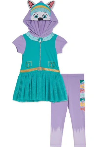 Paw Patrol Kids'  Hooded Tutu T-shirt And Leggings Set In Everest Teal Pink