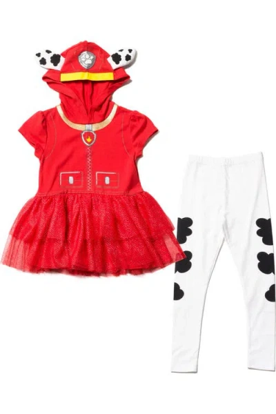 Paw Patrol Kids'  Hooded Tutu T-shirt And Leggings Set In Marshall Red White