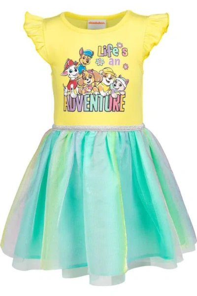 Paw Patrol Kids'  Short Sleeve Tutu Dress In Yellow Multi
