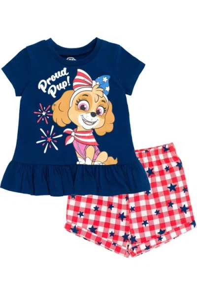 Paw Patrol Kids'  Skye July 4th 2-piece T-shirt And Shorts Set In Skye Navy Gingham