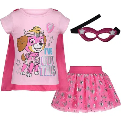 Paw Patrol Kids'  Skye T-shirt And Tutu Skirt With Cape And Mask Set In Skye Pink