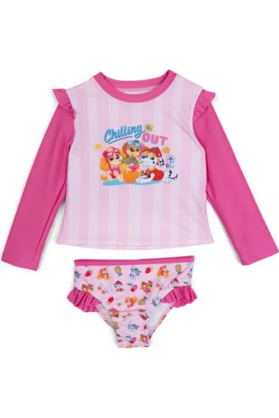 Paw Patrol Kids'  Swimwear 2-piece Rash Guard And Bikini Bottom Set Upf 50+ In Skye Liberty Pink