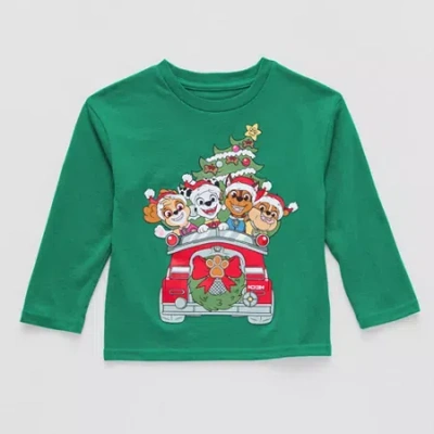 Paw Patrol Babies' Toddler Boys Crew Neck Long Sleeve Regular Fit  Graphic T-shirt In Green