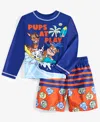 Paw Patrol Toddler Boys Rash Guard & Swim Trunks Two-piece Swimsuit In Blue