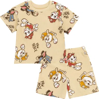 Paw Patrol Babies'  T-shirt And Waffle Shorts Set In  Beige