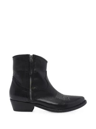 Pawelk's Embroidered Calf Leather Cowboy Boots In Black