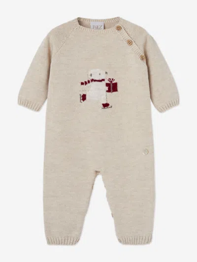 Paz Rodriguez Baby Bear Knitted Romper In Brown