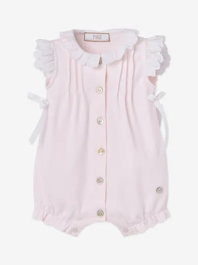Paz Rodriguez Baby Girls Cotton Button Front Romper In Pink