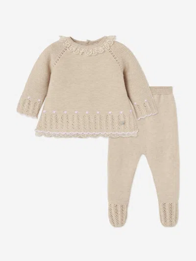Paz Rodriguez Baby Girls Knitted 2 Piece Babygrow Set In Neutral