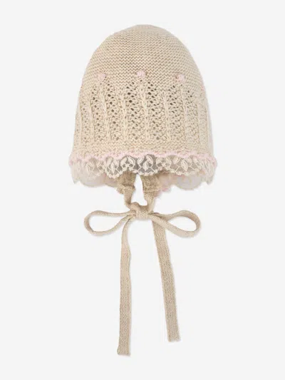 Paz Rodriguez Kids' Baby Girls Knitted Bonnet In Brown